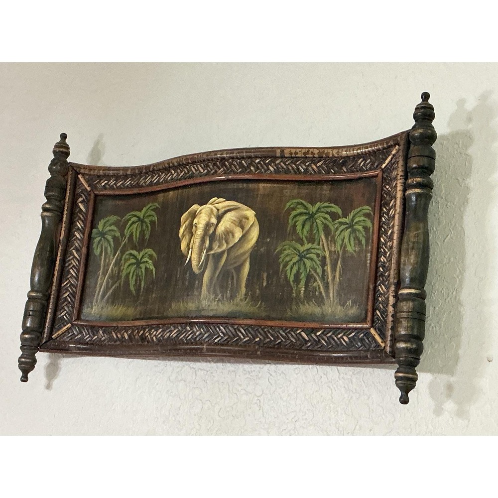 Vintage Elephant Palm Tree Landscape Wall Decor Art Hanging Scroll Style